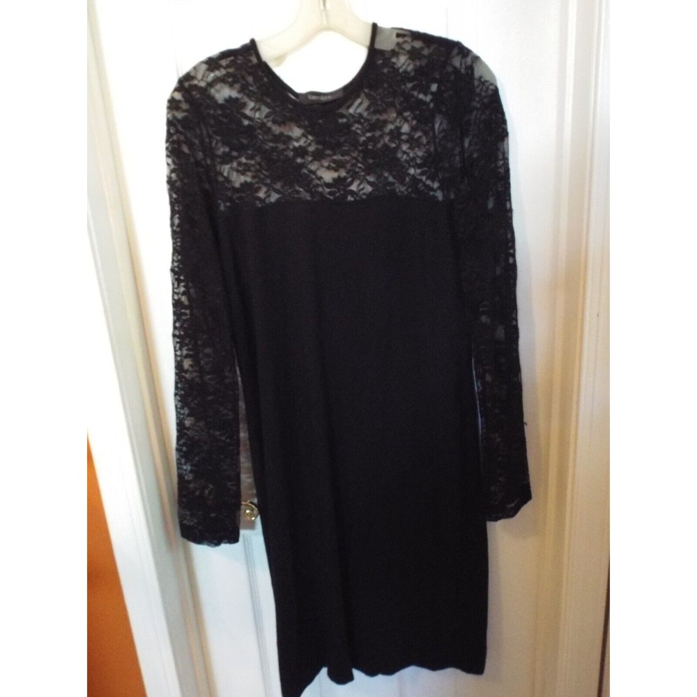 Karen Kane Size M Lace Top Black Dress Long Sleeve A-Line
